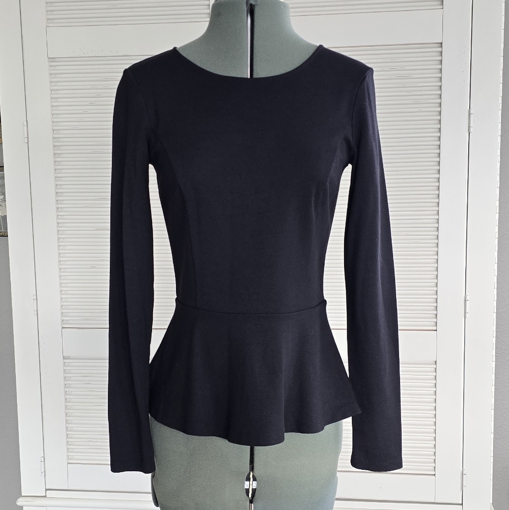 Theory | Black Long Sleeve Peplum Blouse